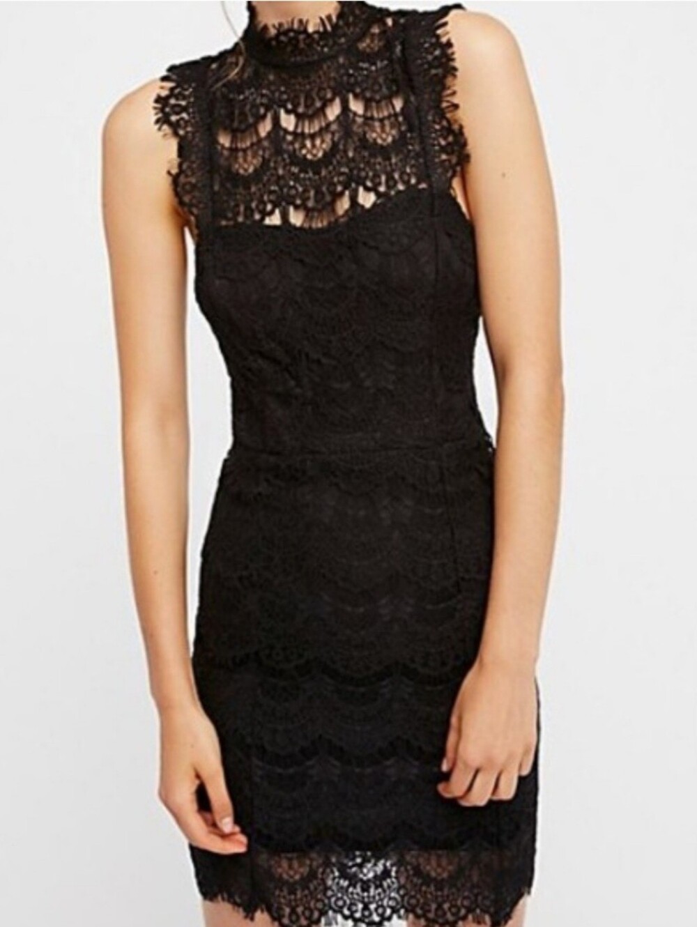 Free People Daydream Black Lace High-Neck Mini Dress